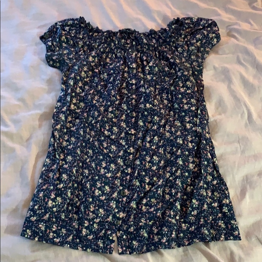 Blue and pink floral mini button up dress